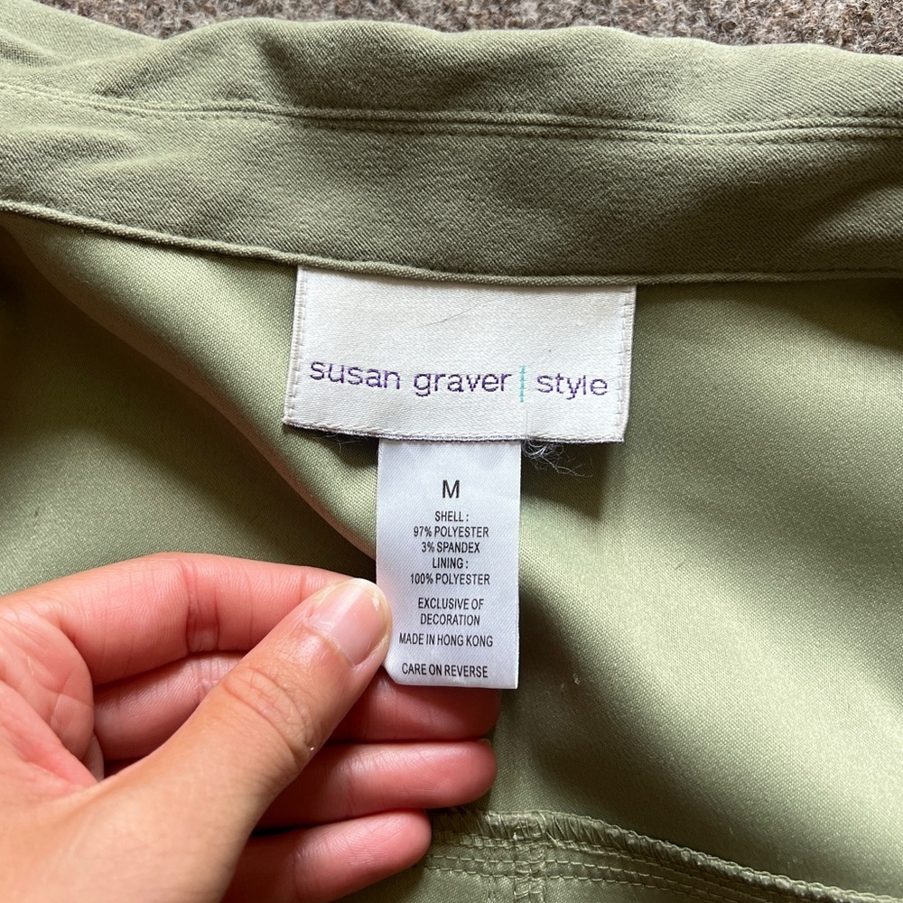 Susan Graver Embroidered Floral Faux Suede Button Up Shirt Jacket Green Size M - Picture 8 of 15